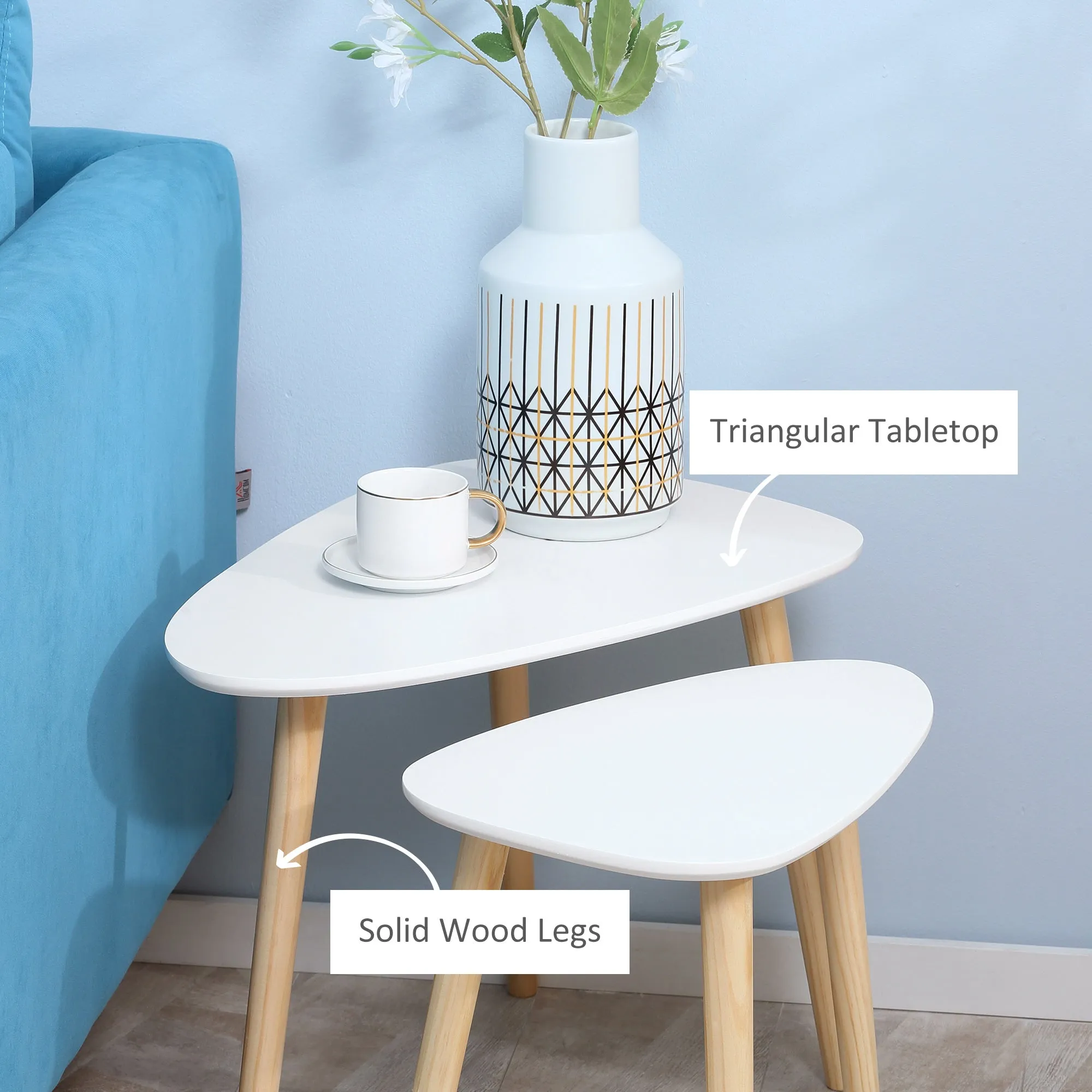 HOMCOM Side Table Set of 2, Modern End Coffee Bedside Tables White Natural
