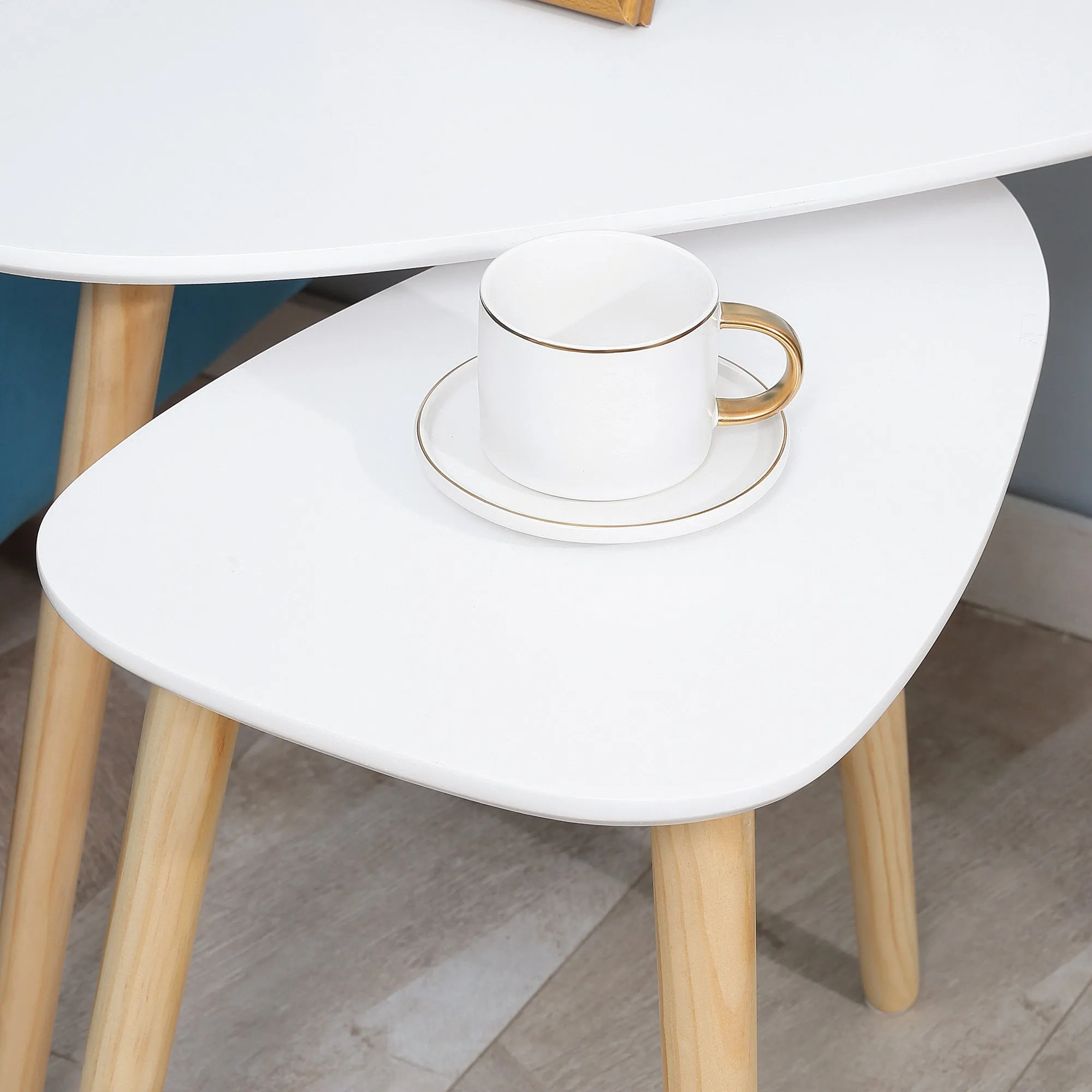 HOMCOM Side Table Set of 2, Modern End Coffee Bedside Tables White Natural