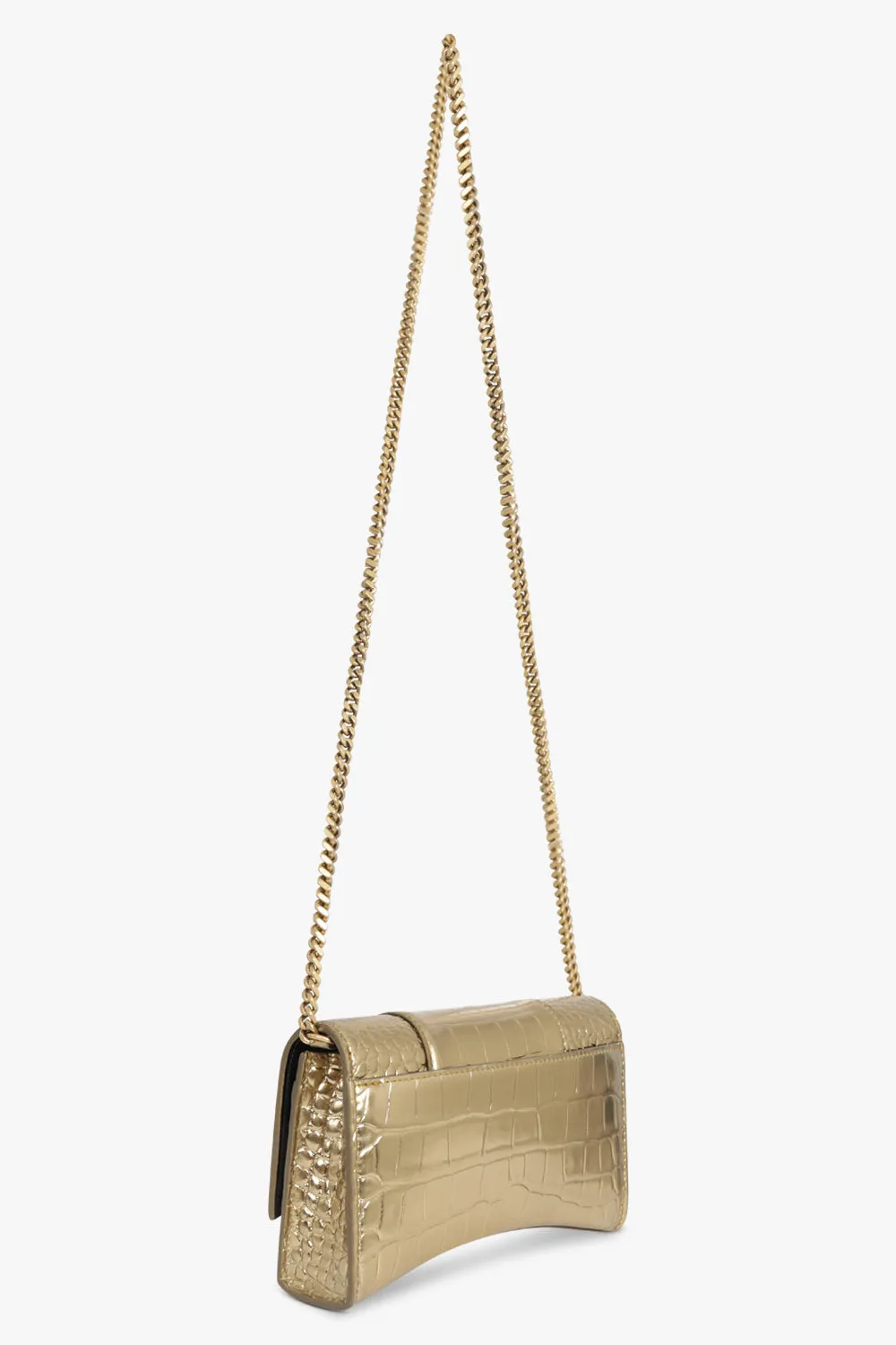 HOURGLASS WALLET ON CHAIN METALLISED CROC EMBOSSED | GOLD/GOLD