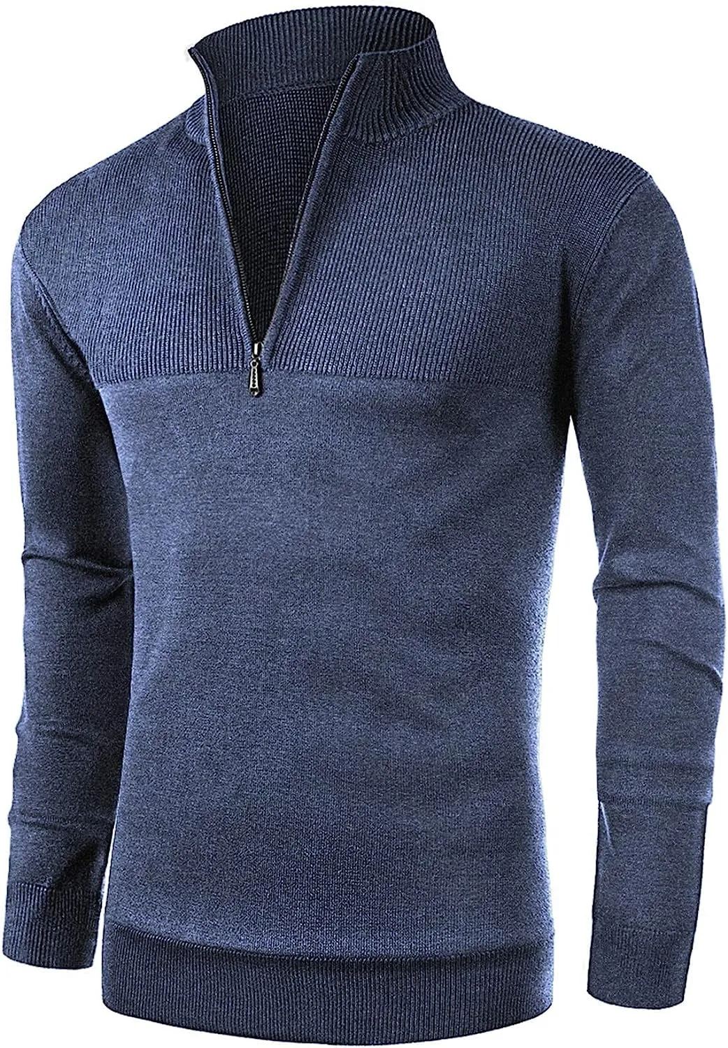 Iceglad Mens Slim Fit Zip Up Mock Neck Polo Sweater Casual Long Sleeve Sweater and Pullover Sweaters with Ribbing Edge