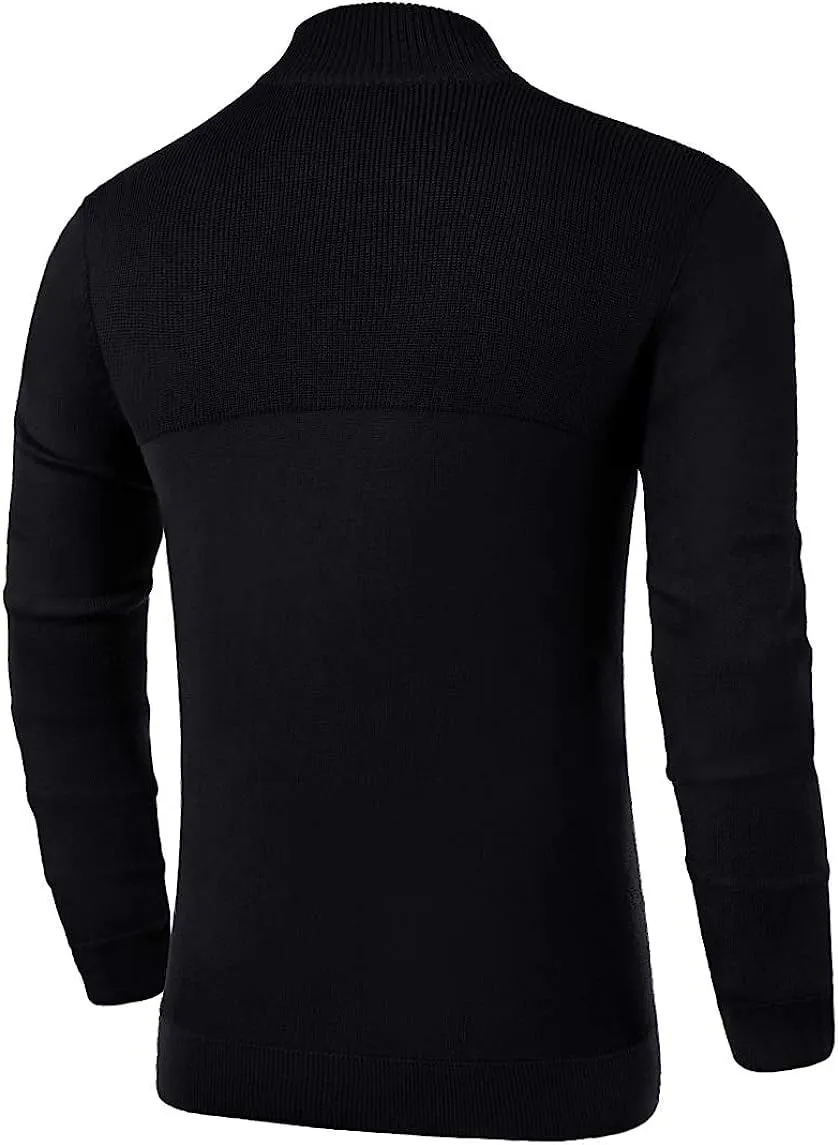 Iceglad Mens Slim Fit Zip Up Mock Neck Polo Sweater Casual Long Sleeve Sweater and Pullover Sweaters with Ribbing Edge