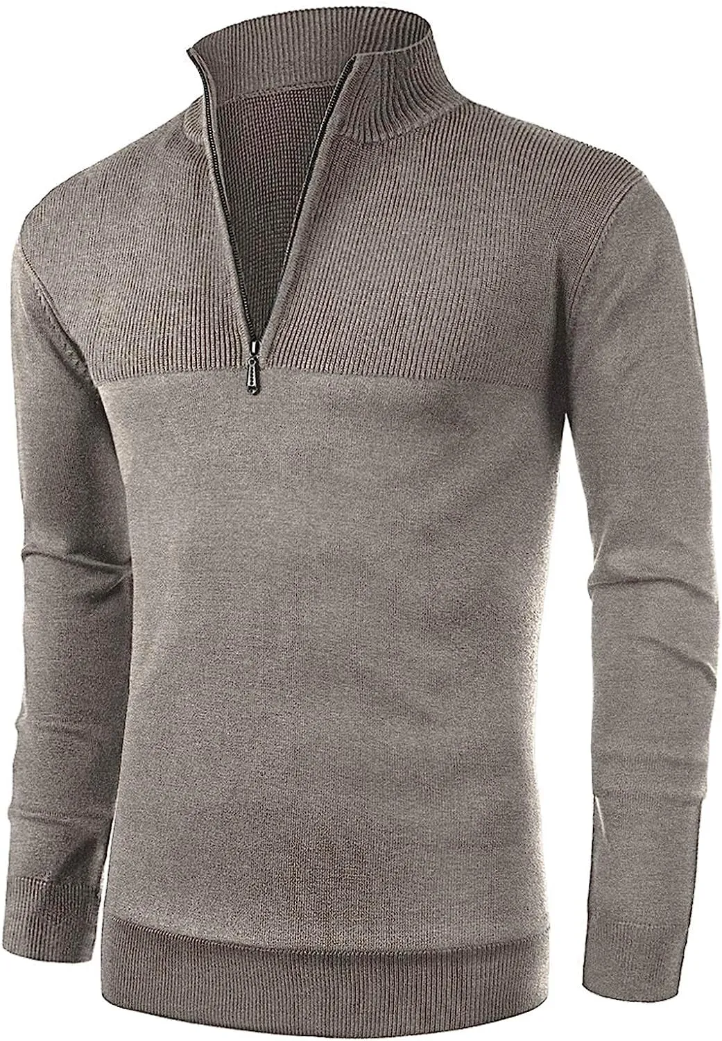 Iceglad Mens Slim Fit Zip Up Mock Neck Polo Sweater Casual Long Sleeve Sweater and Pullover Sweaters with Ribbing Edge
