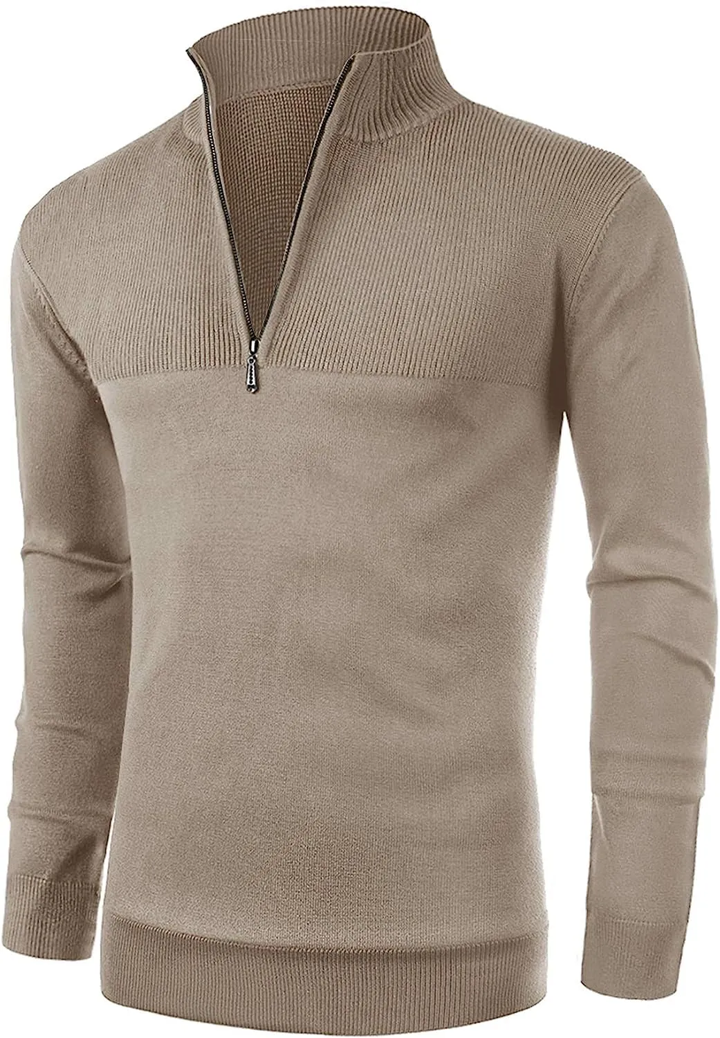 Iceglad Mens Slim Fit Zip Up Mock Neck Polo Sweater Casual Long Sleeve Sweater and Pullover Sweaters with Ribbing Edge