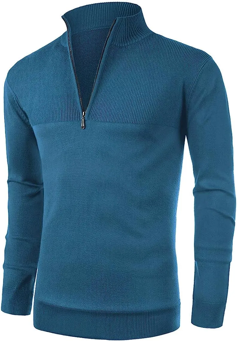 Iceglad Mens Slim Fit Zip Up Mock Neck Polo Sweater Casual Long Sleeve Sweater and Pullover Sweaters with Ribbing Edge