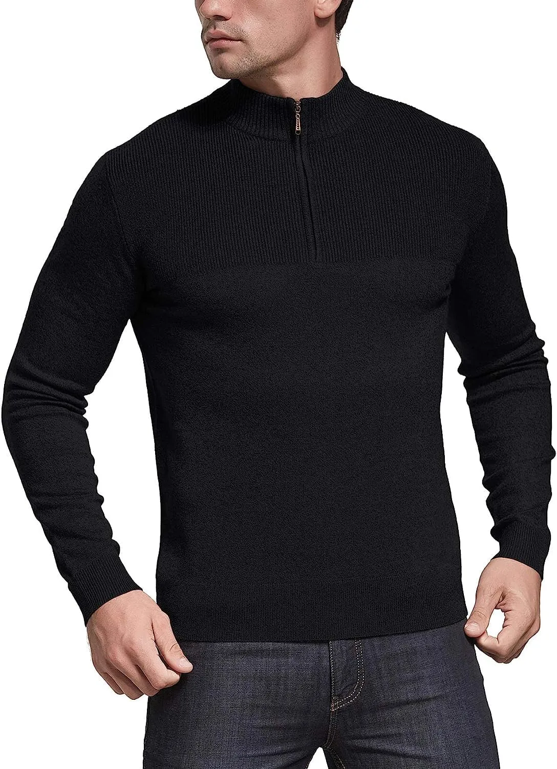 Iceglad Mens Slim Fit Zip Up Mock Neck Polo Sweater Casual Long Sleeve Sweater and Pullover Sweaters with Ribbing Edge