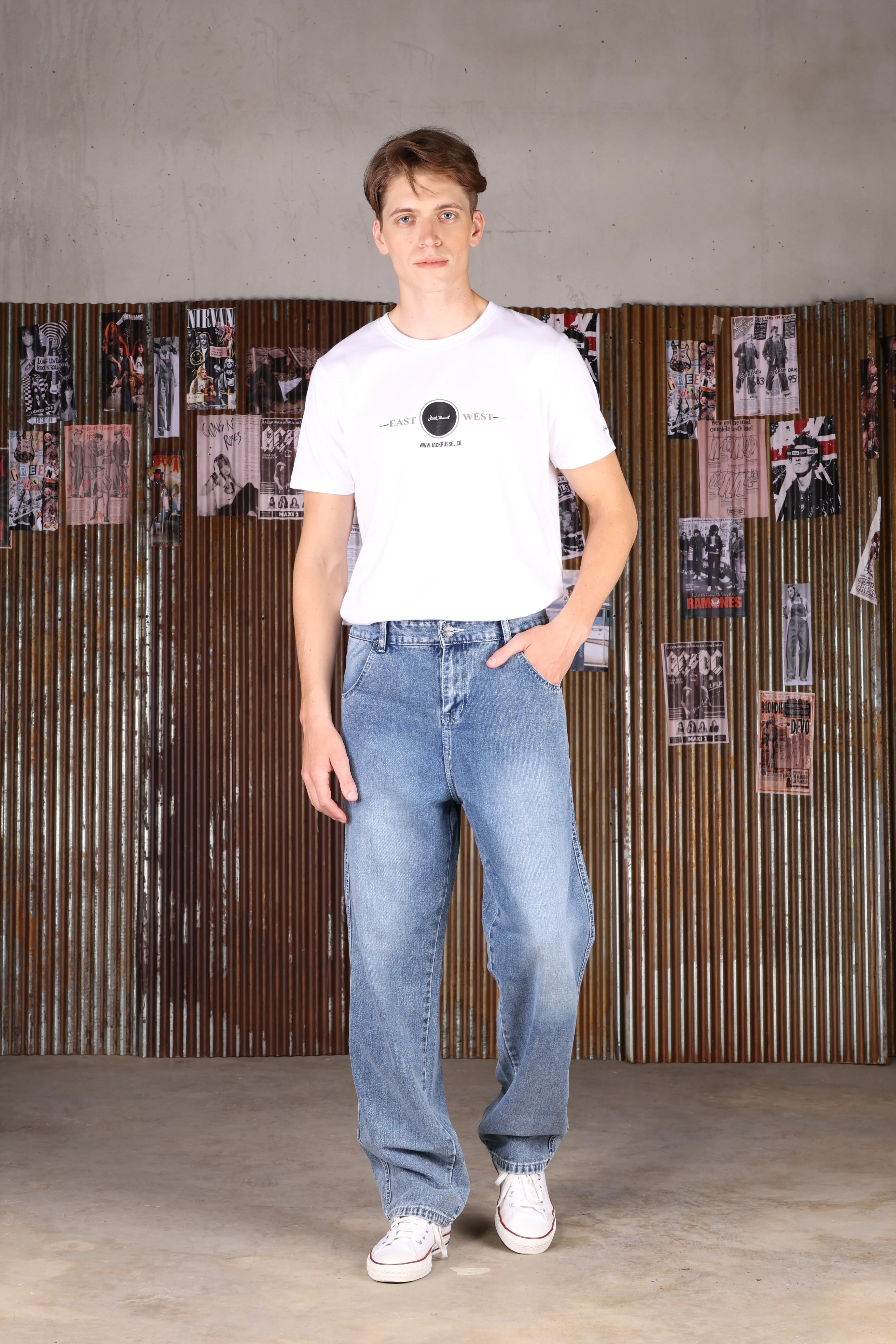Jack Russel - Men Jeans - Handwerk J-CPT2 Straight Fit Medium Blue White Fading