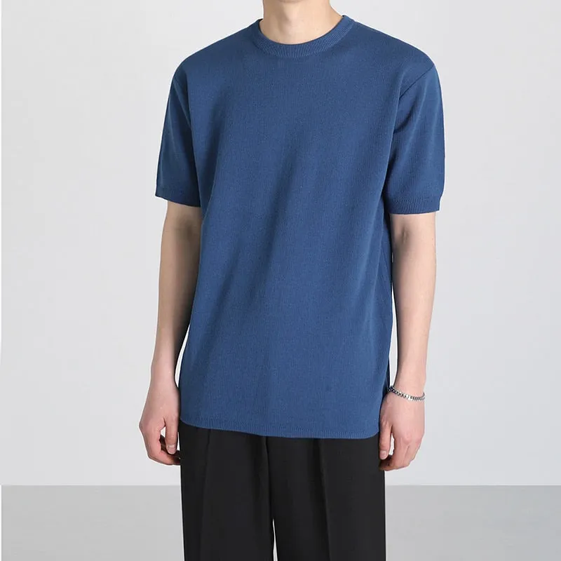 [Korean Style] 2 Colors Solid Short Sleeved T-shirt