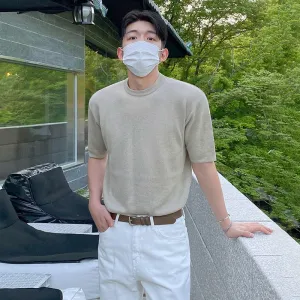 [Korean Style] 2 Colors Solid Short Sleeved T-shirt