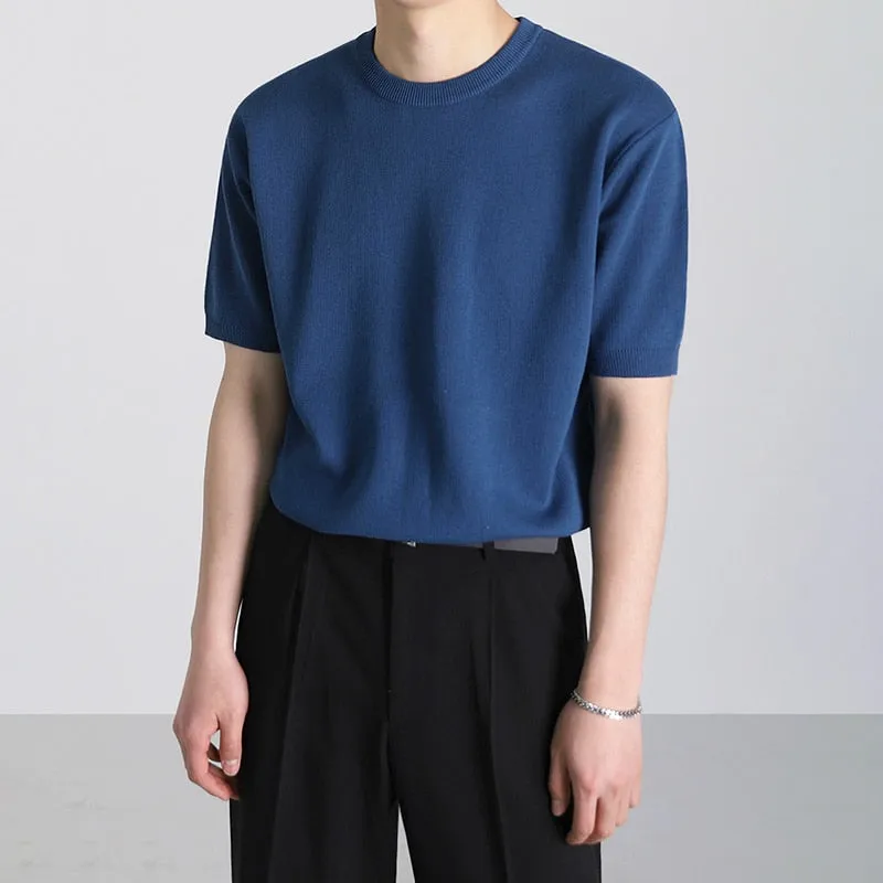 [Korean Style] 2 Colors Solid Short Sleeved T-shirt