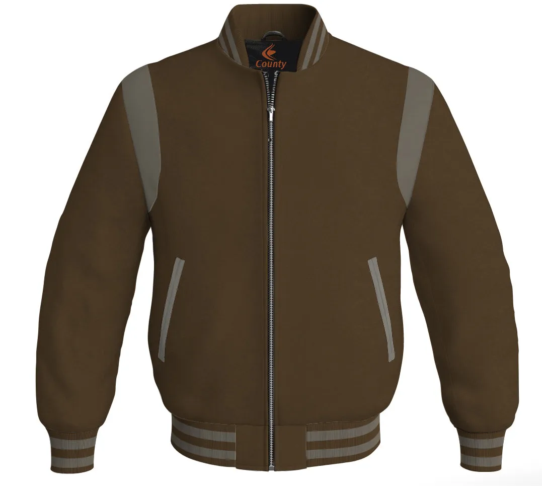 Letterman Baseball Bomber Retro Jacket Brown Body Gray Leather Inserts