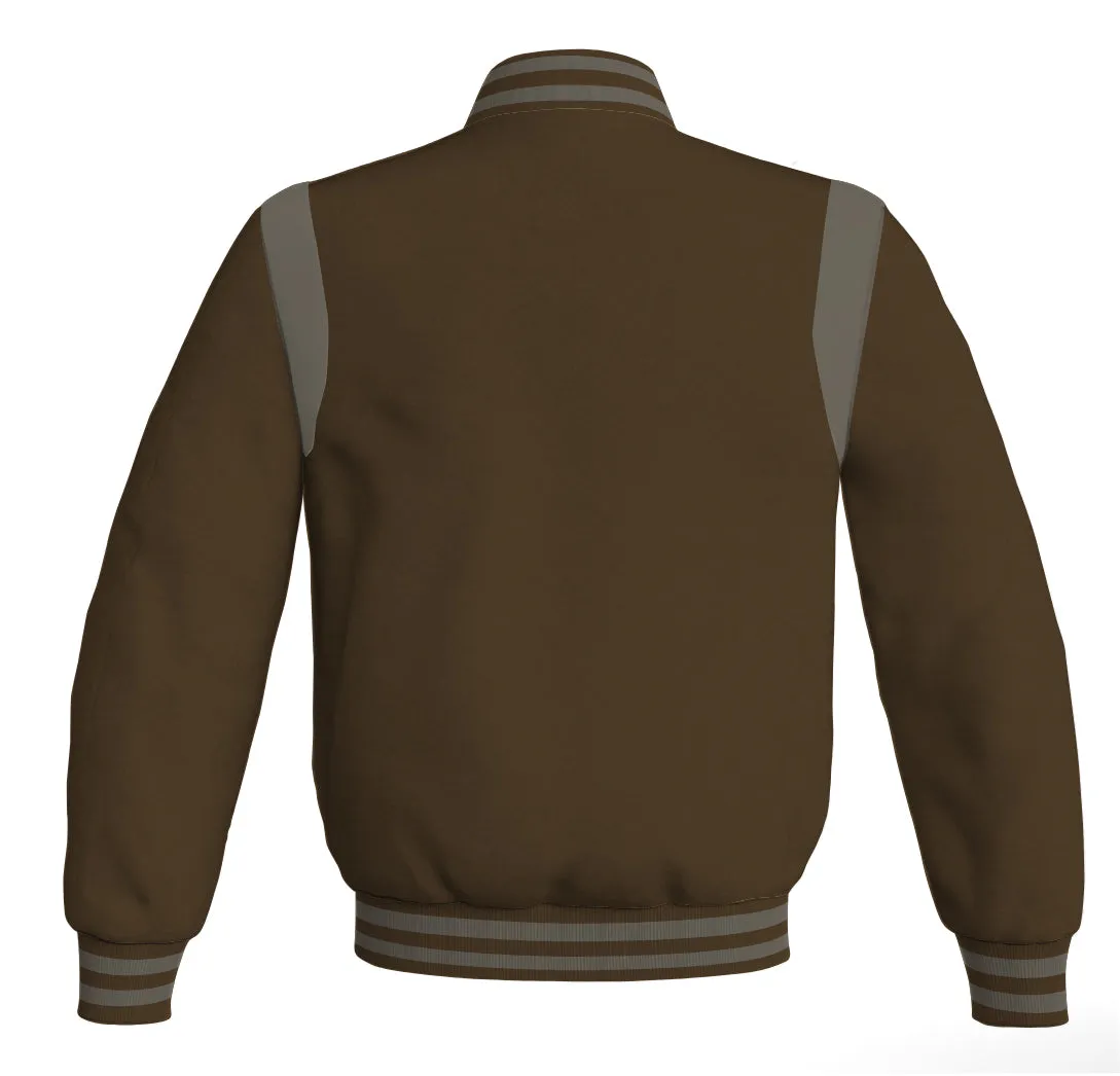 Letterman Baseball Bomber Retro Jacket Brown Body Gray Leather Inserts