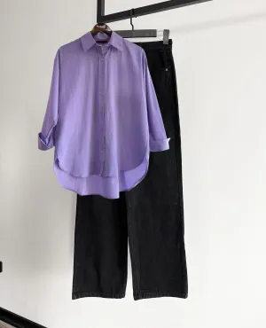 Lilac button down with black jeans
