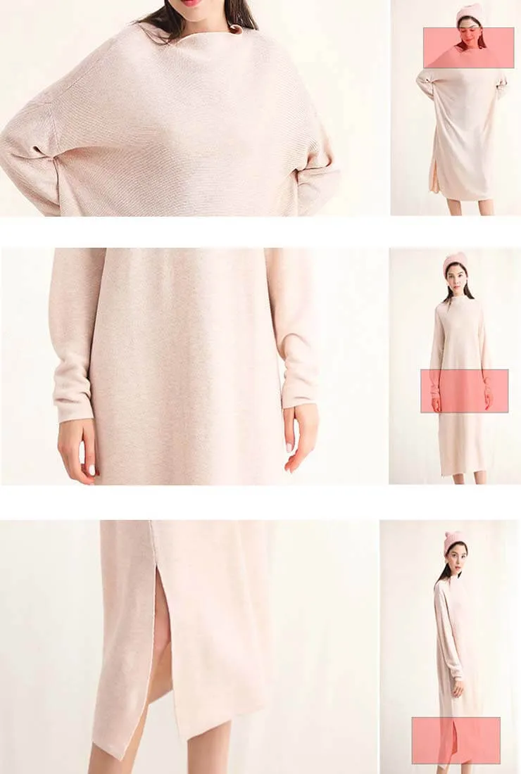 Long Sleeve Loose Sweater Midi Dress