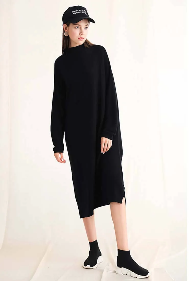Long Sleeve Loose Sweater Midi Dress