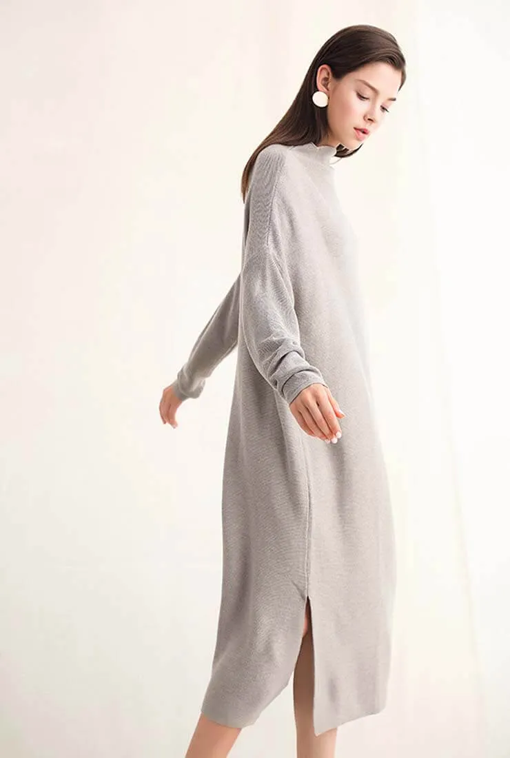 Long Sleeve Loose Sweater Midi Dress