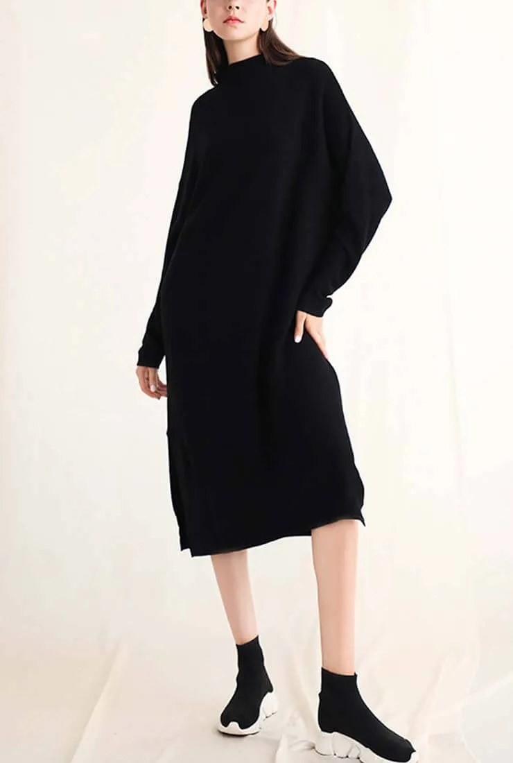 Long Sleeve Loose Sweater Midi Dress