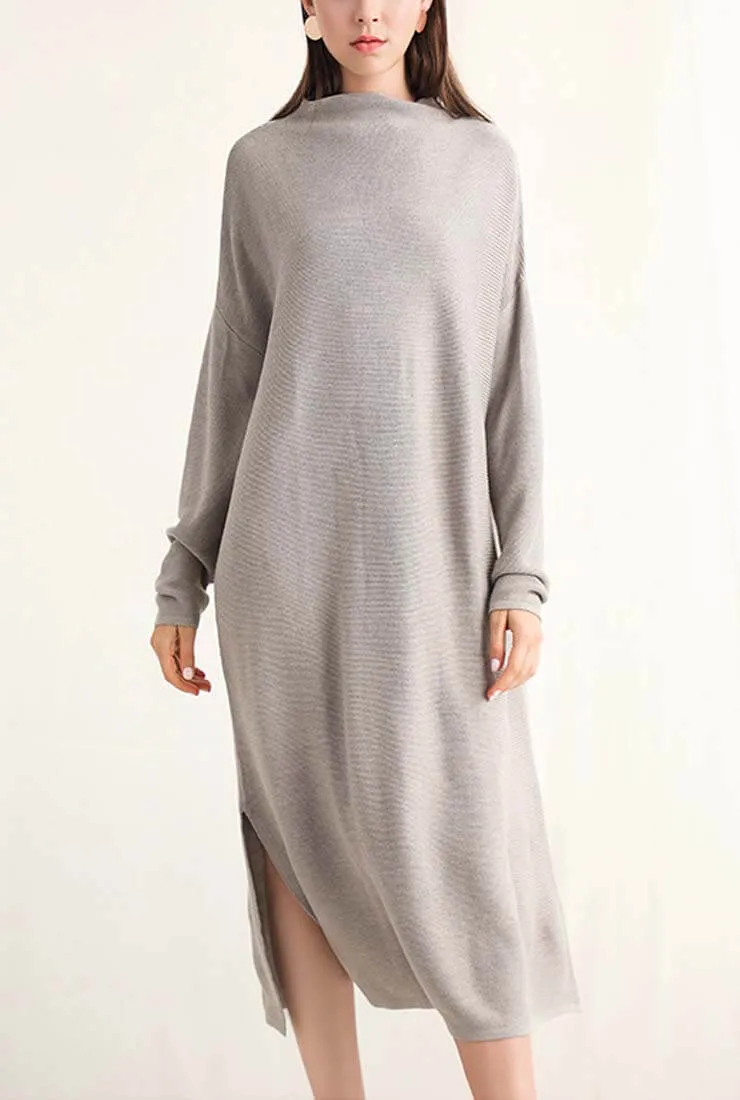 Long Sleeve Loose Sweater Midi Dress
