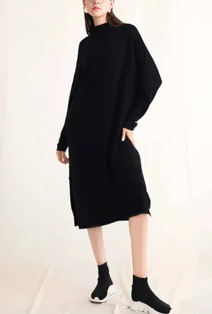 Long Sleeve Loose Sweater Midi Dress
