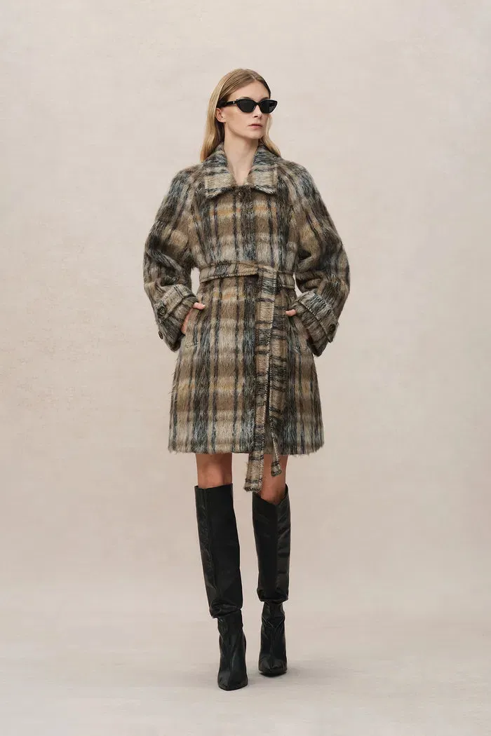 Mavis Plaid Coat in Brushed Single-Face Wool