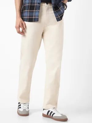 Men's Ecru Straight Fit Washed Jeans Stretchable