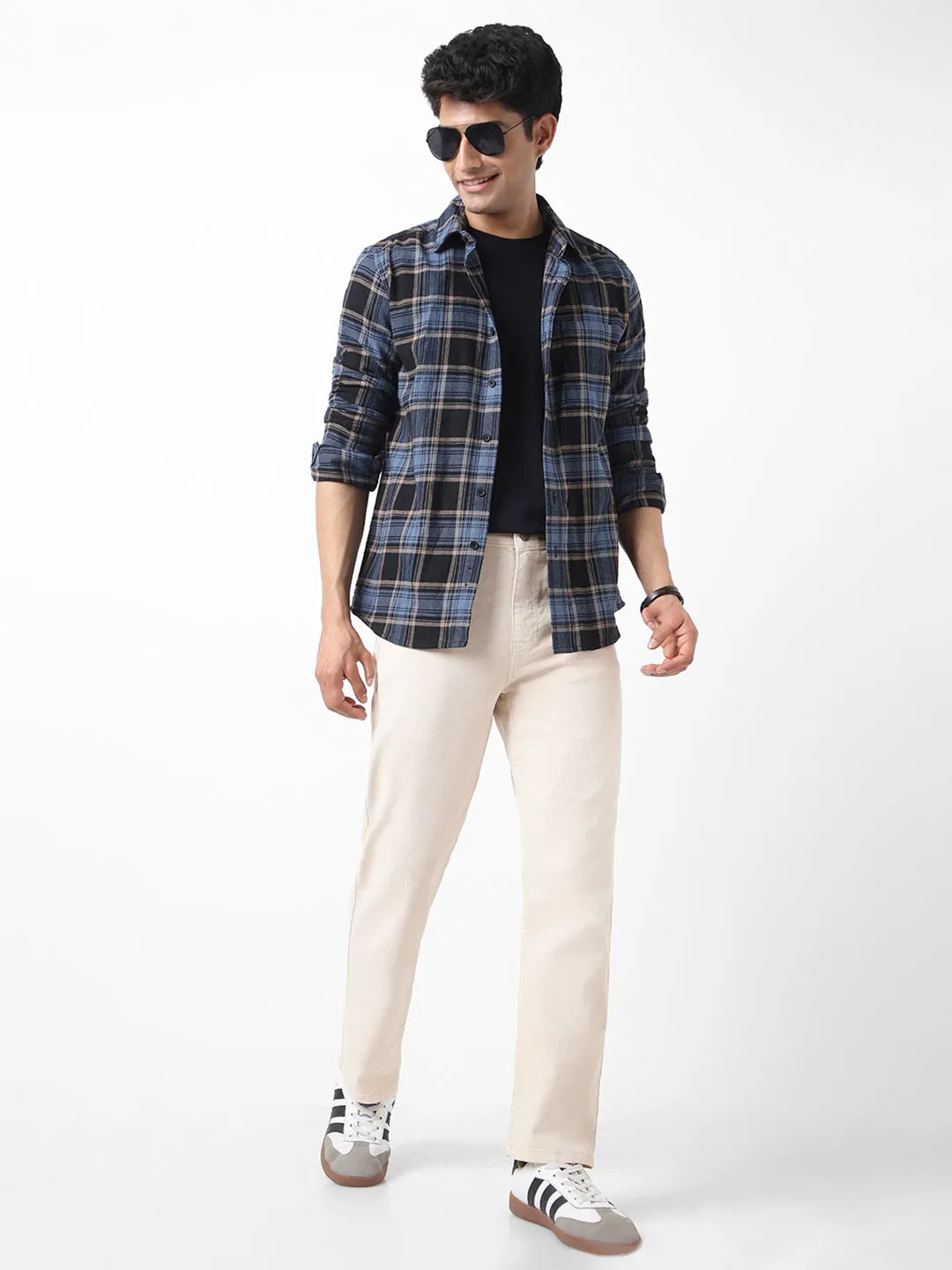 Men's Ecru Straight Fit Washed Jeans Stretchable
