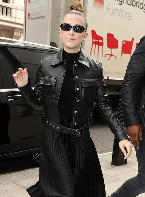 MILLIE BOBBY BROWN LEATHER JACKET