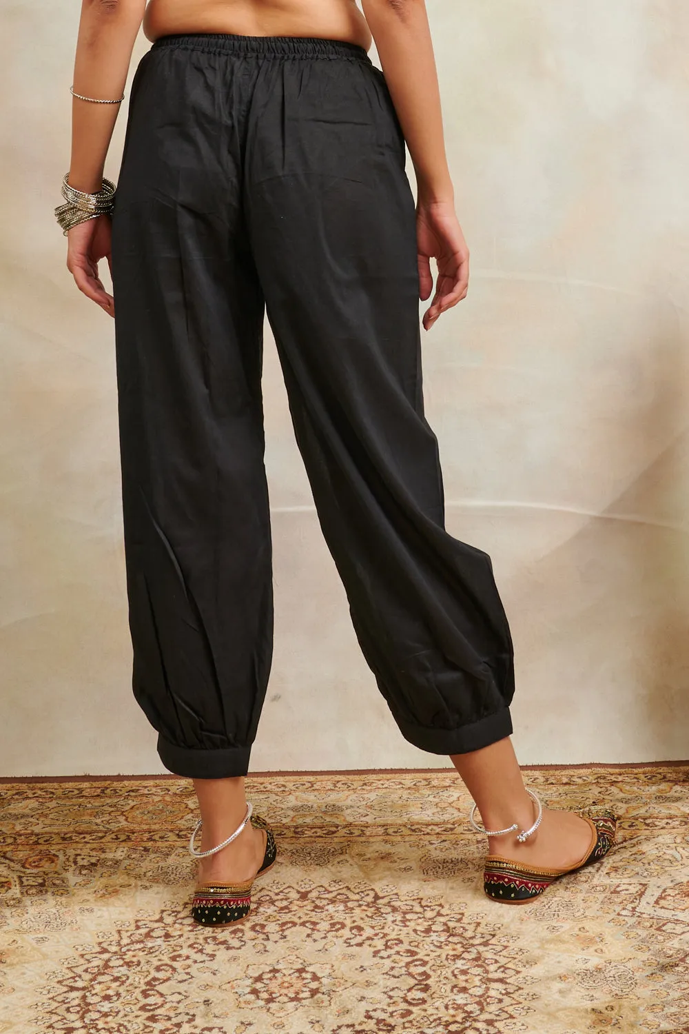 Plain Black Soft Cotton Relaxed Fit Izhaar Pants