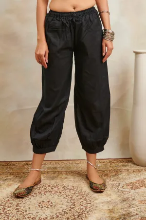 Plain Black Soft Cotton Relaxed Fit Izhaar Pants