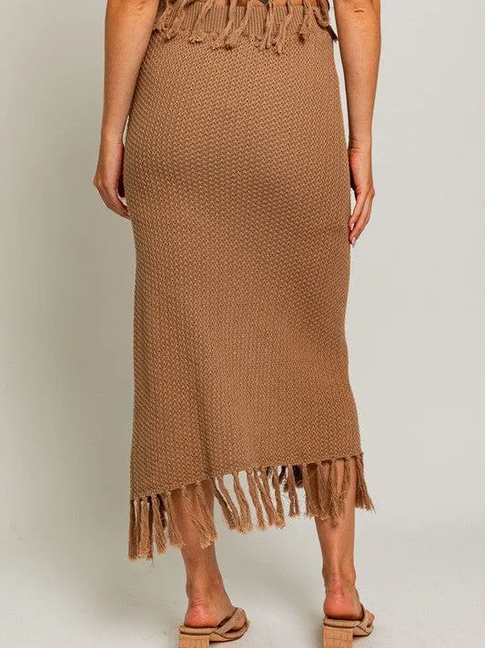 Playful Touch Tassel Detail Boho Midi Sweater Skirt