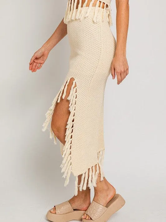 Playful Touch Tassel Detail Boho Midi Sweater Skirt