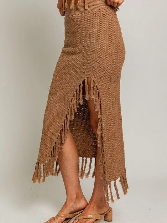 Playful Touch Tassel Detail Boho Midi Sweater Skirt
