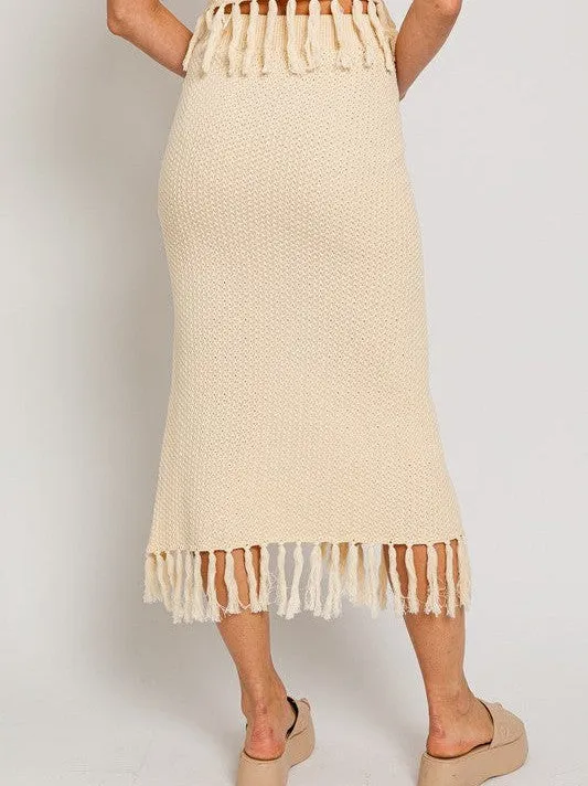 Playful Touch Tassel Detail Boho Midi Sweater Skirt