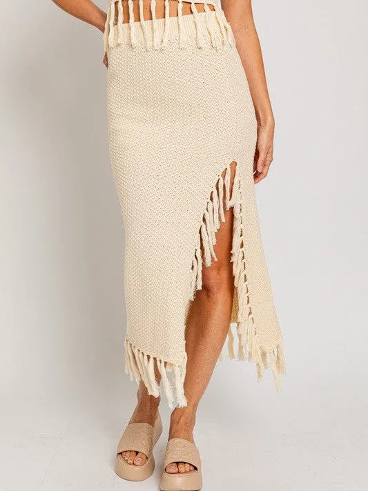 Playful Touch Tassel Detail Boho Midi Sweater Skirt
