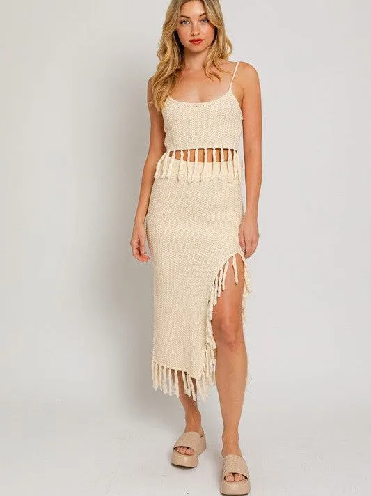Playful Touch Tassel Detail Boho Midi Sweater Skirt