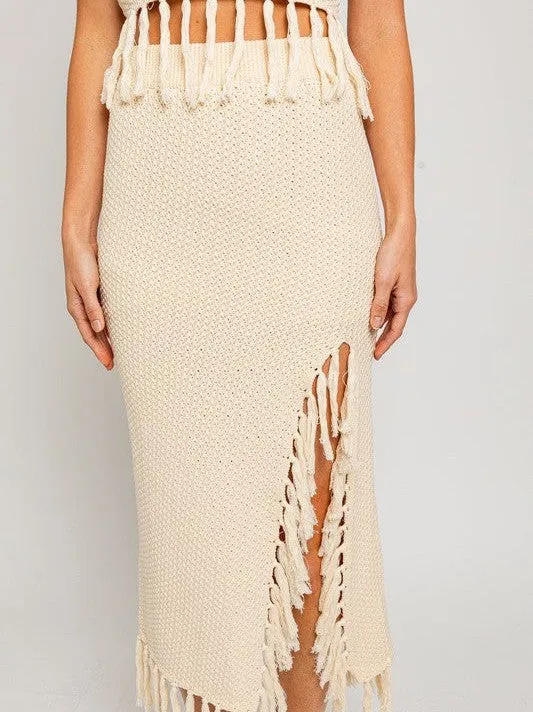 Playful Touch Tassel Detail Boho Midi Sweater Skirt