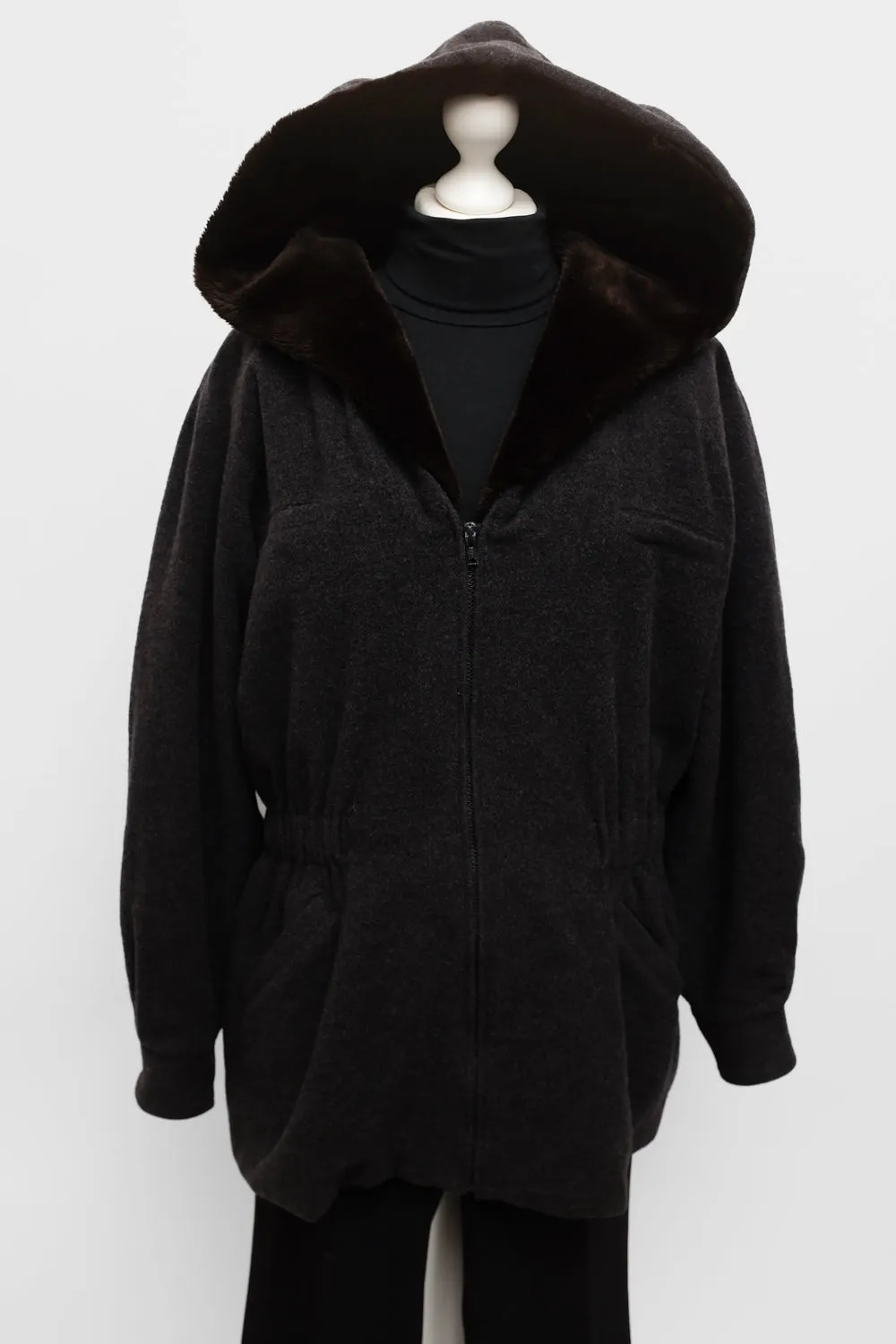 PURE CASHMERE WOOL WAISTED TEDDY HOODED JACKET