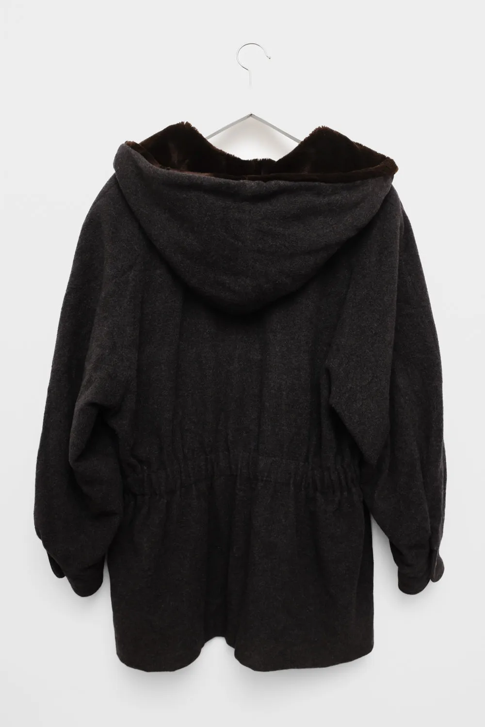 PURE CASHMERE WOOL WAISTED TEDDY HOODED JACKET
