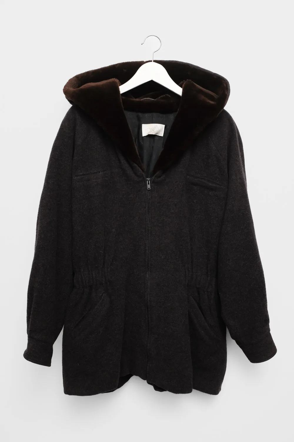PURE CASHMERE WOOL WAISTED TEDDY HOODED JACKET