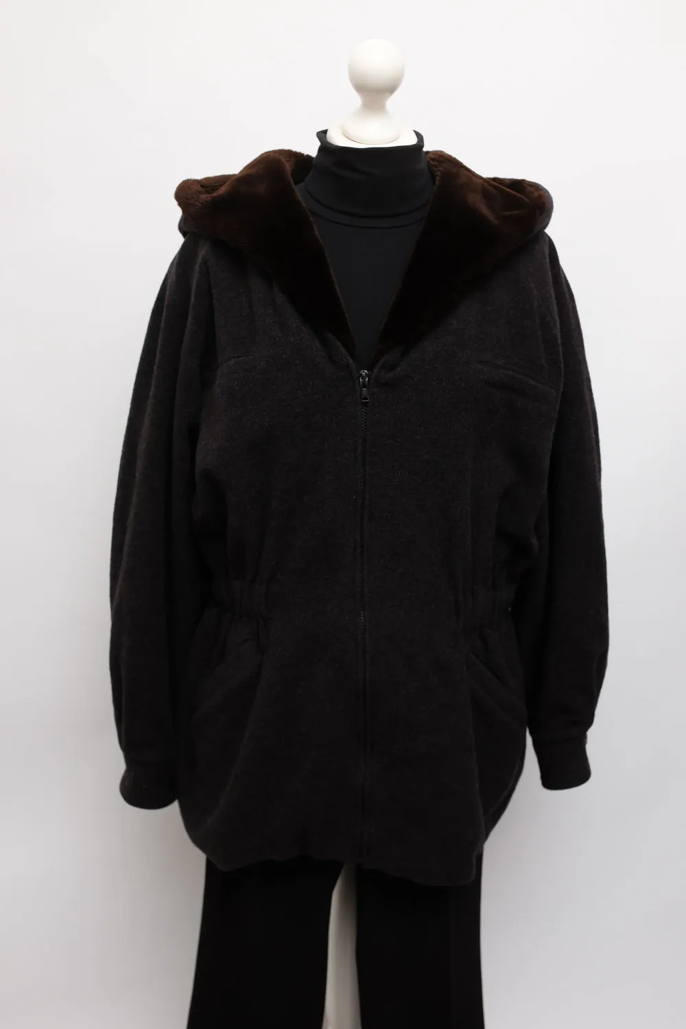 PURE CASHMERE WOOL WAISTED TEDDY HOODED JACKET