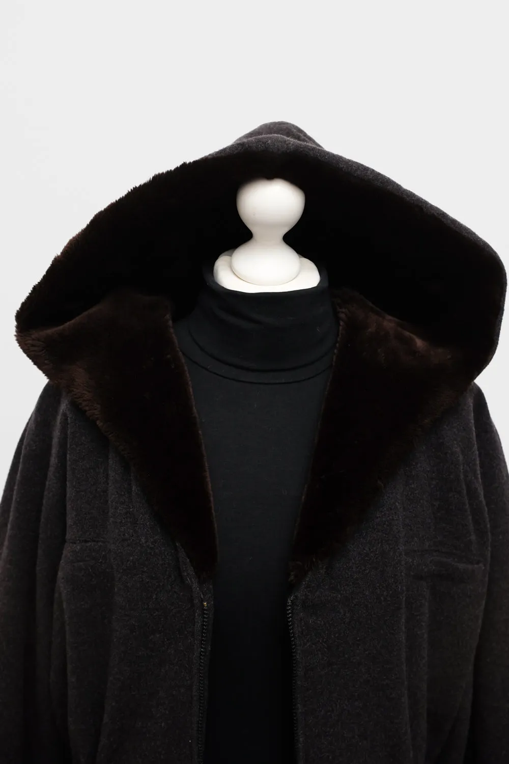 PURE CASHMERE WOOL WAISTED TEDDY HOODED JACKET