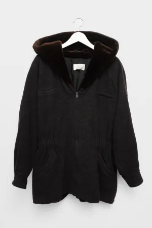 PURE CASHMERE WOOL WAISTED TEDDY HOODED JACKET