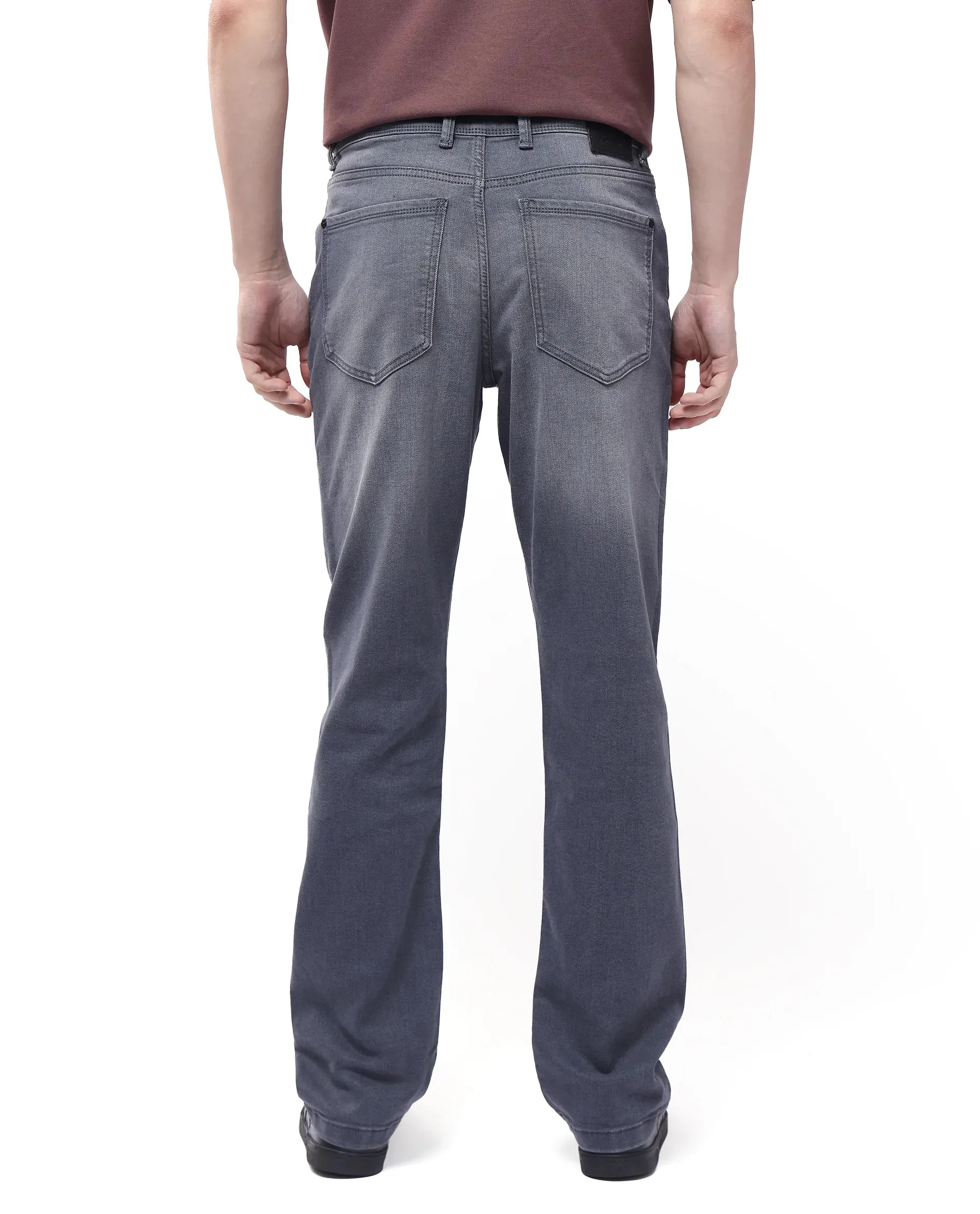 Rare Rabbit Men Fyod Grey Cotton Polyester Fabric Regular Fit Plain Denim Pant