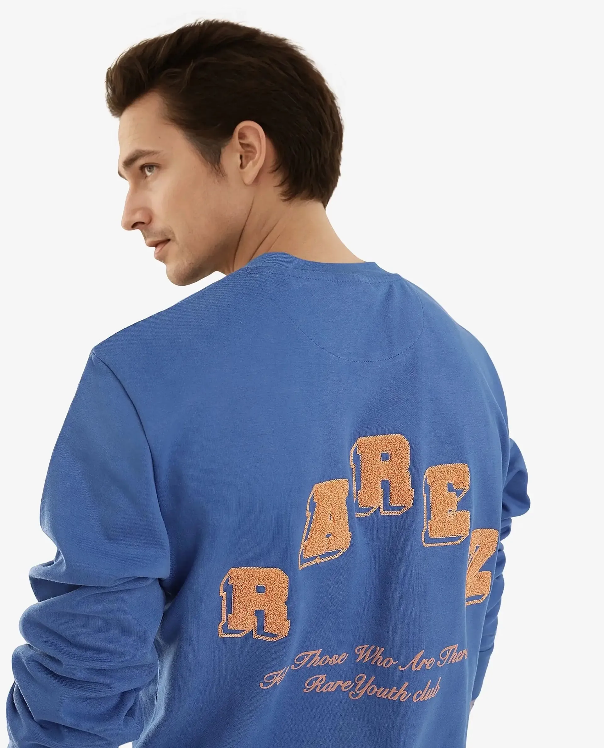 Rare Rabbit Men Kany-2 Blue Cotton Fabric Full Sleeve Towel Embroidered Regular Fit Sweatshirt