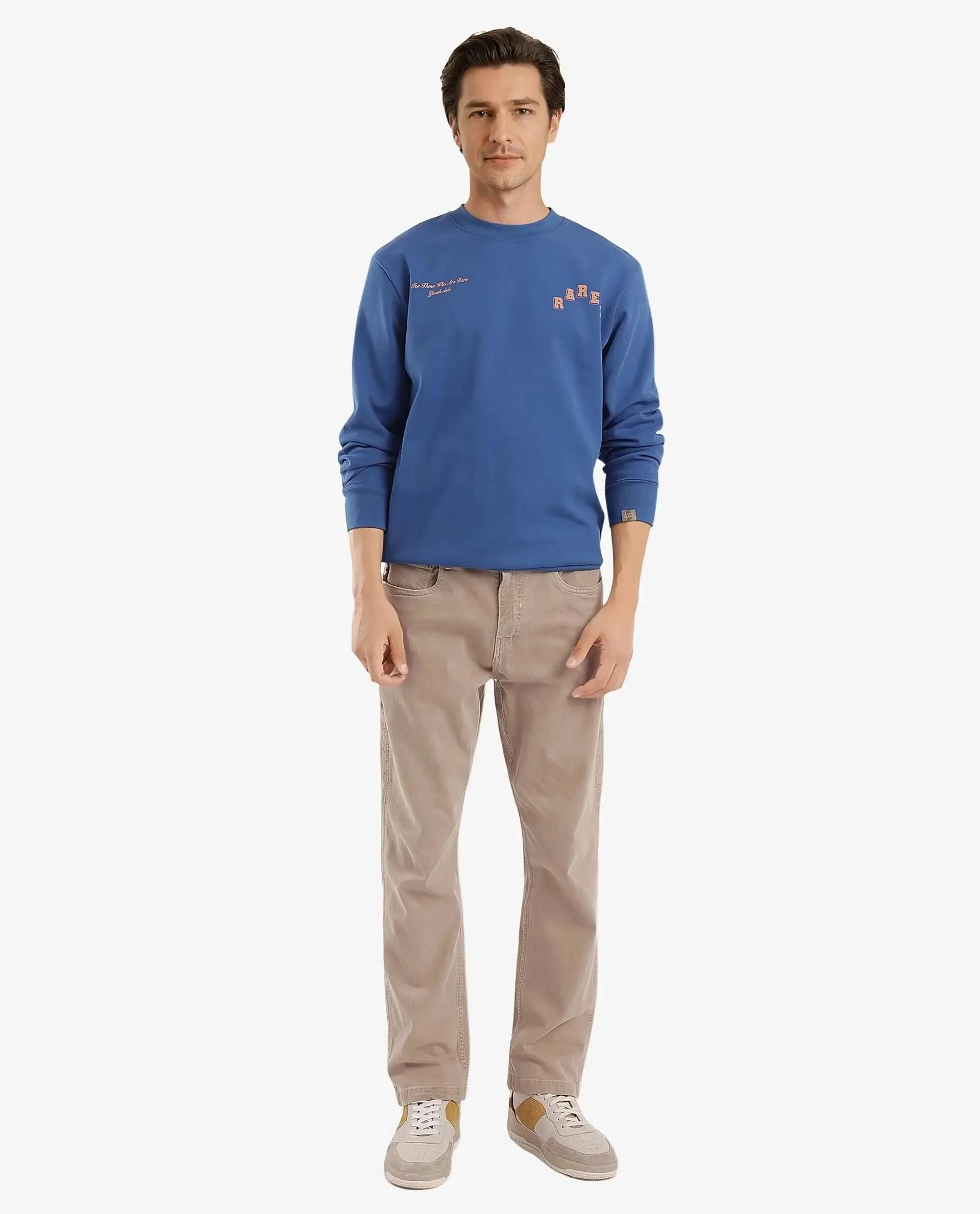 Rare Rabbit Men Kany-2 Blue Cotton Fabric Full Sleeve Towel Embroidered Regular Fit Sweatshirt