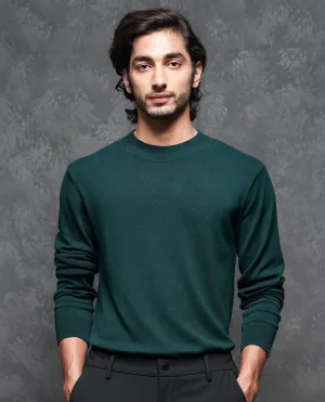 Rare Rabbit Mens Alfo 1 Green Sweater Viscose Nylon Fabric High Neck Knitted Full Sleeves Fitted