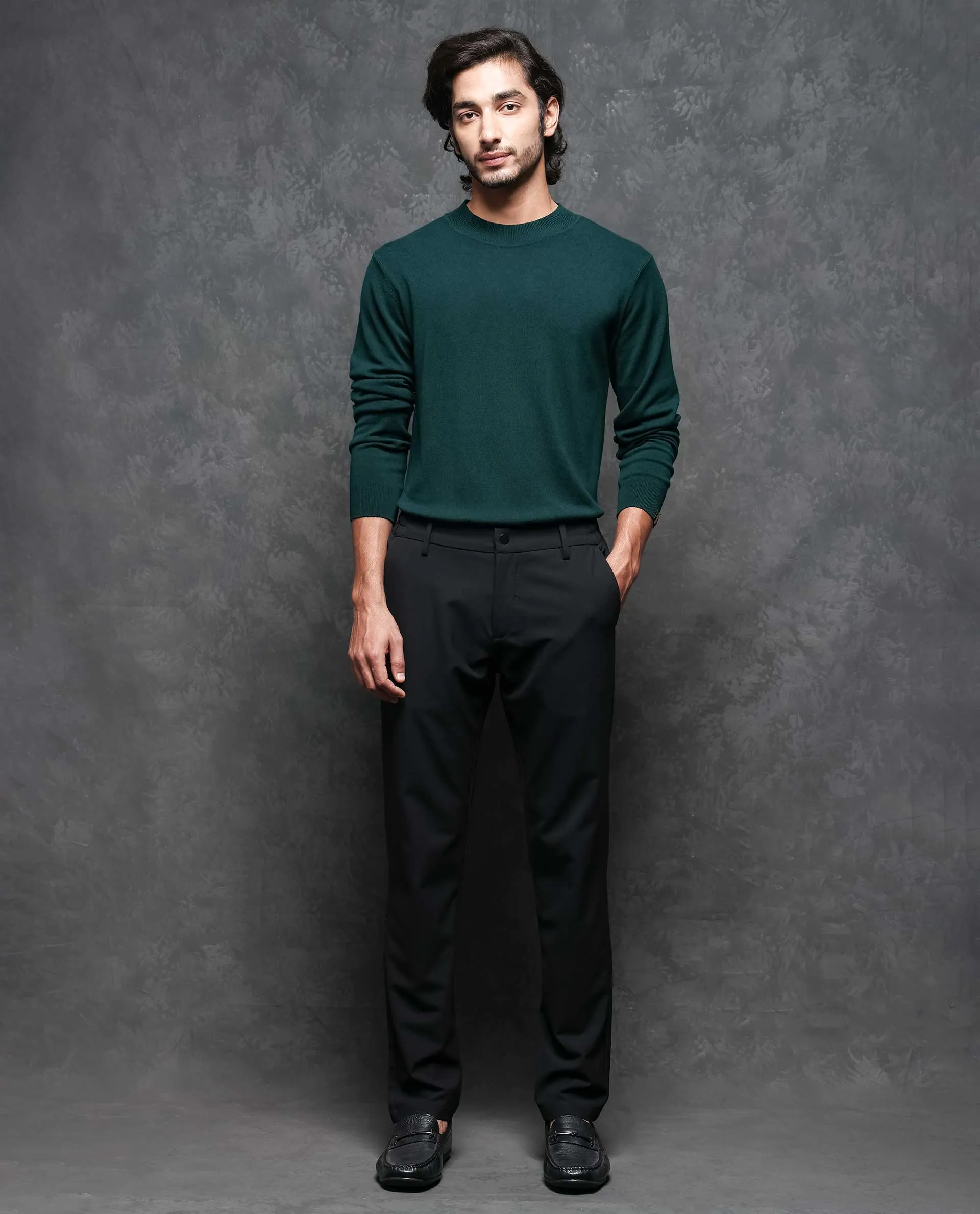 Rare Rabbit Mens Alfo 1 Green Sweater Viscose Nylon Fabric High Neck Knitted Full Sleeves Fitted
