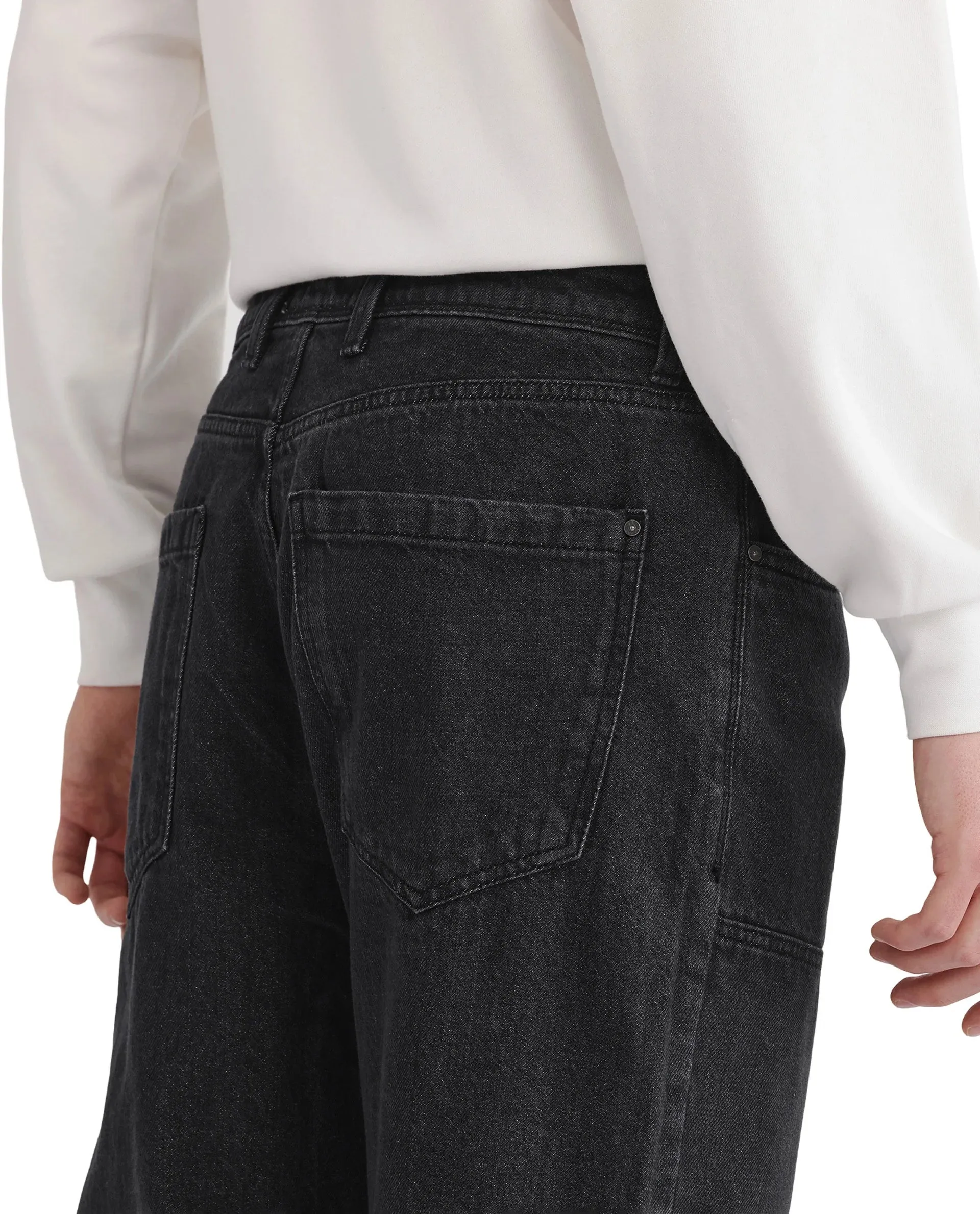 Rare Rabbit Men's Jettor Dark Grey Cotton Fabric Mid Rise Dark Wash Relaxed Fit Plain Jeans