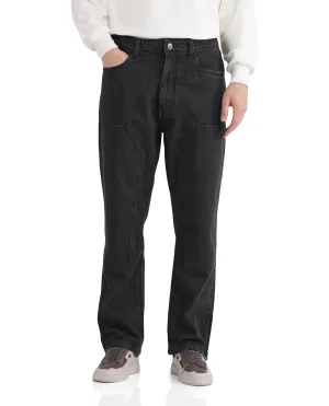Rare Rabbit Men's Jettor Dark Grey Cotton Fabric Mid Rise Dark Wash Relaxed Fit Plain Jeans