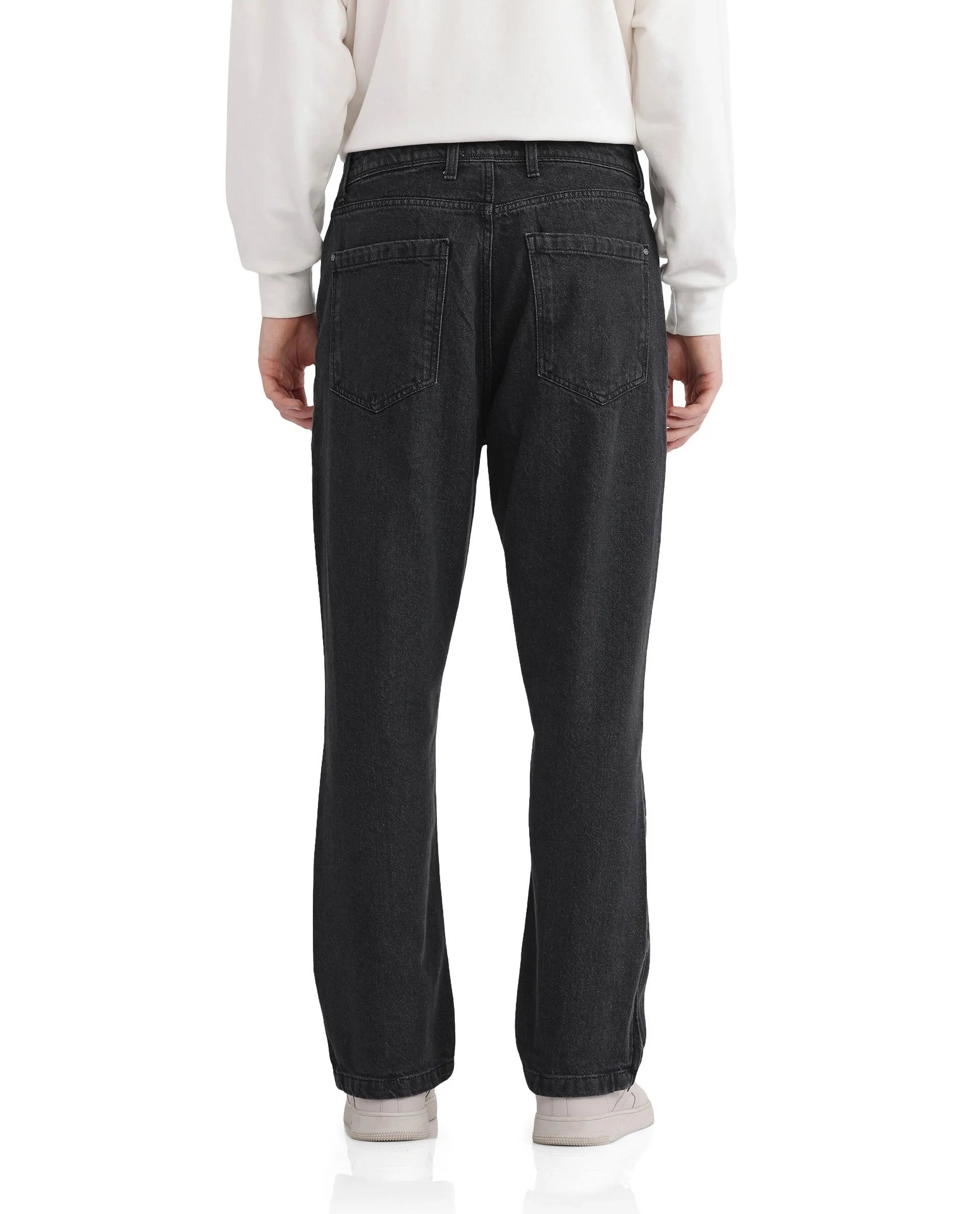 Rare Rabbit Men's Jettor Dark Grey Cotton Fabric Mid Rise Dark Wash Relaxed Fit Plain Jeans