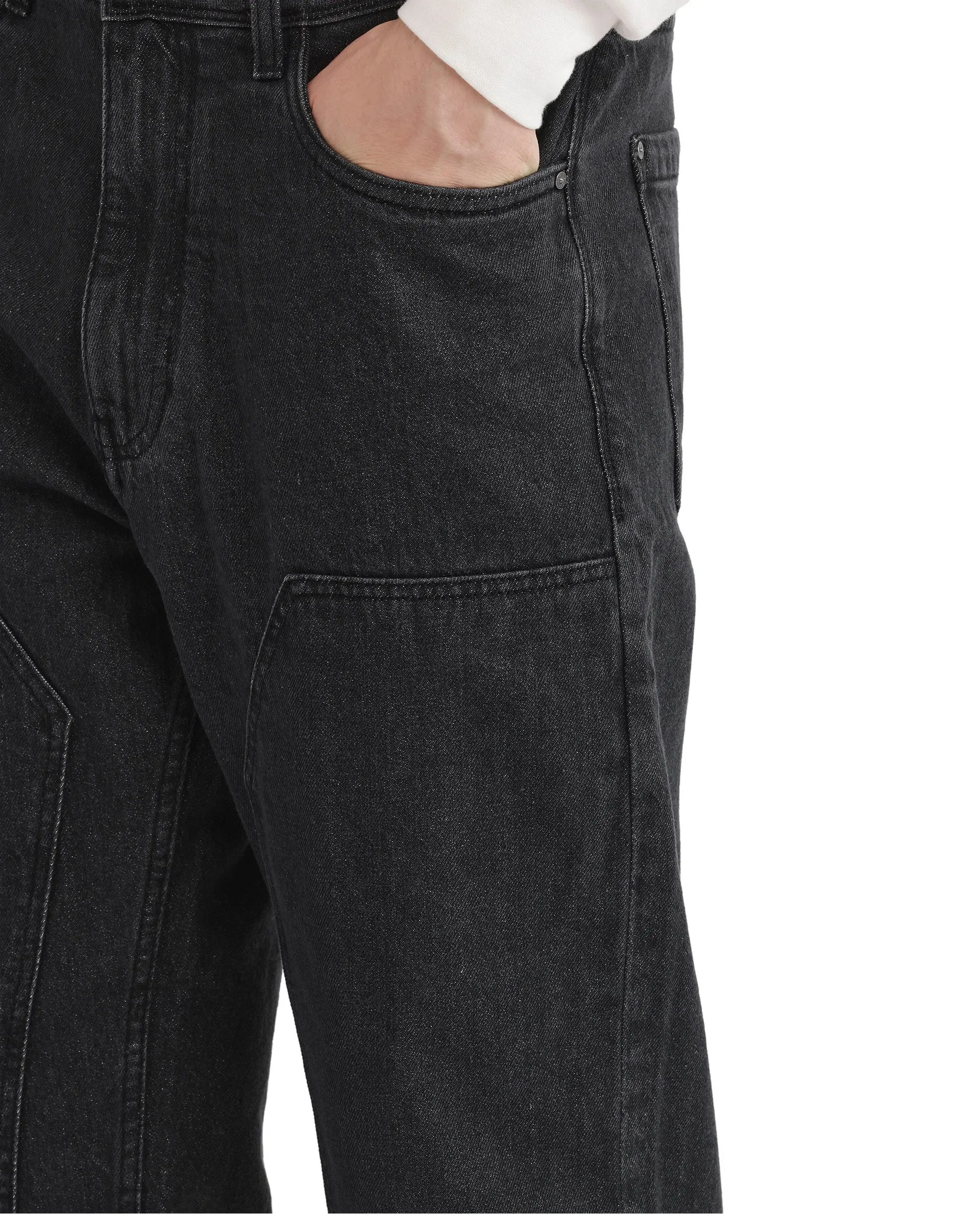 Rare Rabbit Men's Jettor Dark Grey Cotton Fabric Mid Rise Dark Wash Relaxed Fit Plain Jeans